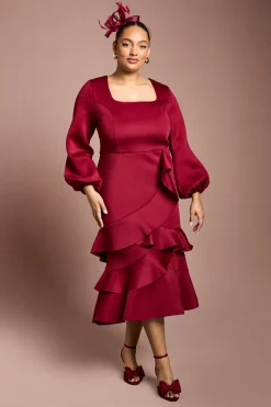 Robe Midi Grande Taille Scuba à Encolure Carrée