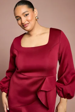 Robe Midi Grande Taille Scuba à Encolure Carrée