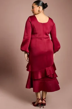 Robe Midi Grande Taille Scuba à Encolure Carrée