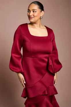Robe Midi Grande Taille Scuba à Encolure Carrée