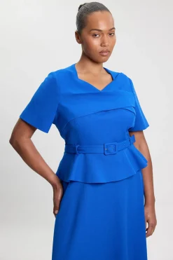 Robe Midi Grande Taille Structurée Cintrée Avec Ceinture