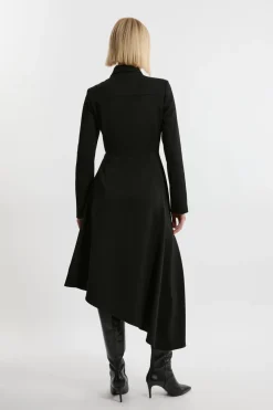Robe midi high low en crêpe technique, coupe tailleur, avec détail zip métallique