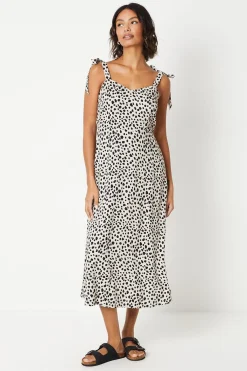 Robe Midi à Imprimé Animal avec Bretelles Nouées