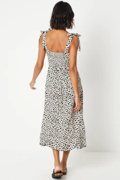 Robe Midi à Imprimé Animal avec Bretelles Nouées