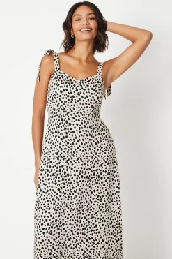 Robe Midi à Imprimé Animal avec Bretelles Nouées
