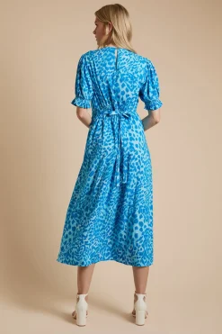 Robe Midi À Imprimé Animal Avec Couture Empire Et Manches Bouffantes