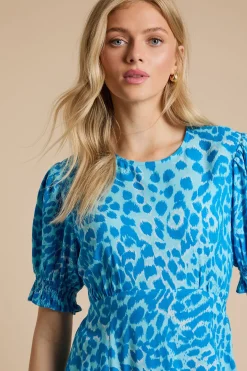 Robe Midi À Imprimé Animal Avec Couture Empire Et Manches Bouffantes