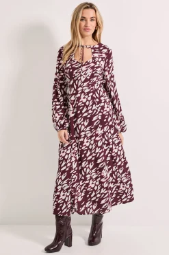 Robe Midi à Imprimé Animal avec Détail Noué au Décolleté