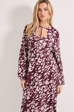 Robe Midi à Imprimé Animal avec Détail Noué au Décolleté