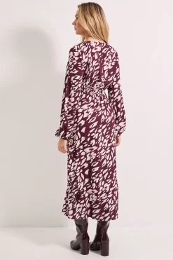 Robe Midi à Imprimé Animal avec Détail Noué au Décolleté