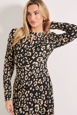 Robe Midi Imprimé Animal avec Détail Décolleté