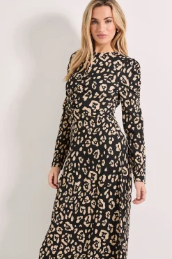 Robe Midi Imprimé Animal avec Détail Décolleté