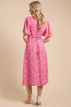 Robe Midi À Imprimé Animal Avec Manches Papillon, Boutonnage Devant Et Dos Noué