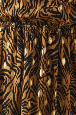 Robe Midi à Imprimé Animal avec Manches Bouffantes Métallisées