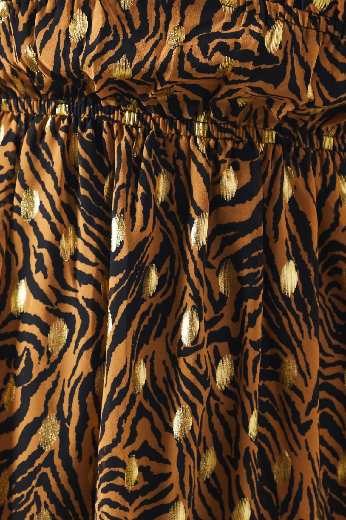 Robe Midi à Imprimé Animal avec Manches Bouffantes Métallisées