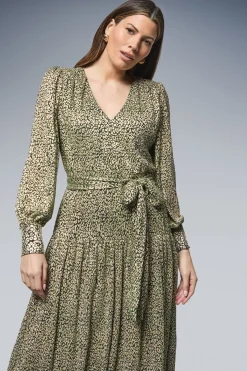 Robe Midi Imprimé Animal Métallisé avec Ceinture Nouée