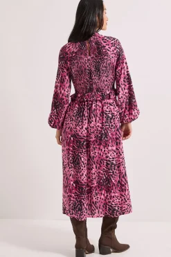 Robe Midi Imprimé Animal Petite avec Corsage Froncé et Détails à Volants