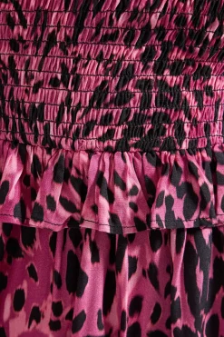 Robe Midi Imprimé Animal Petite avec Corsage Froncé et Détails à Volants
