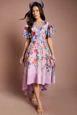 Robe Midi Imprimée Asymétrique À Épaules Structurées Lisa Tan