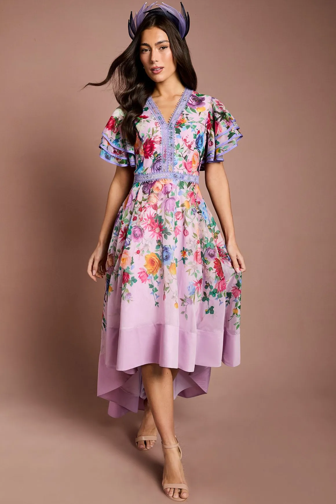 Robe Midi Imprimée Asymétrique À Épaules Structurées Lisa Tan