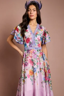 Robe Midi Imprimée Asymétrique À Épaules Structurées Lisa Tan