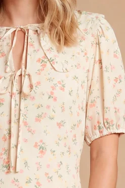 Robe Midi Imprimée Avec Col En Dentelle Et Détail Nœud