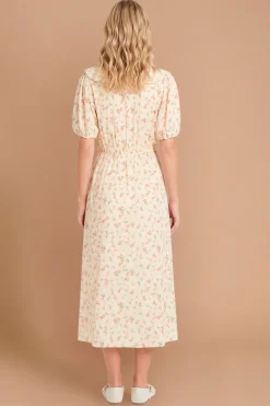 Robe Midi Imprimée Avec Col En Dentelle Et Détail Nœud