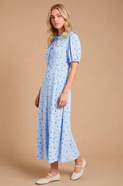 Robe Midi Imprimée Avec Col En Dentelle Et Détail Nœud