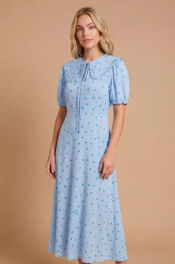 Robe Midi Imprimée Avec Col En Dentelle Et Détail Nœud