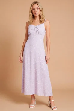 Robe Midi Imprimée Avec Finitions En Dentelle Et Nœud Devant