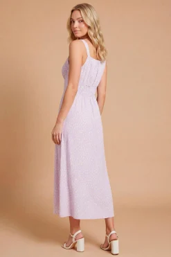 Robe Midi Imprimée Avec Finitions En Dentelle Et Nœud Devant