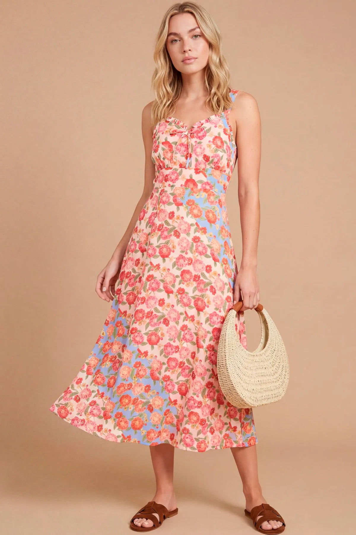 Dorothy Perkins Robe Midi Imprimée Avec Finitions En Dentelle Et Nœud Devant<Femme Toutes Les Robes|Robes Mi-Longues