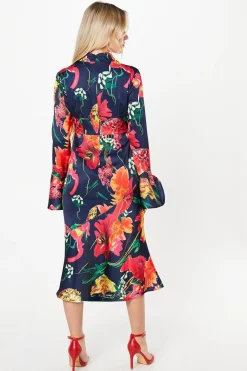Robe Midi Imprimée à Col Croisé Petite pour Invitée de Mariage