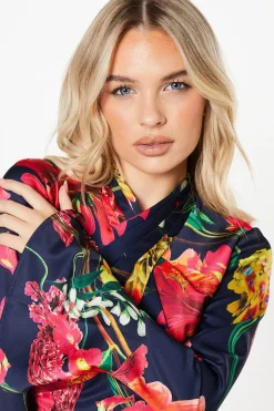 Robe Midi Imprimée à Col Croisé Petite pour Invitée de Mariage
