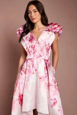 Coast Robe Midi Imprimée À Col V Et Manches À Volants<Femme Toutes Les Robes|Robes Mi-Longues
