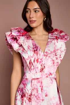 Coast Robe Midi Imprimée À Col V Et Manches À Volants<Femme Toutes Les Robes|Robes Mi-Longues
