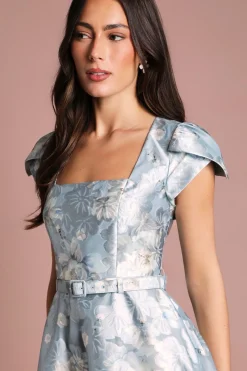 Coast Robe Midi Imprimée À Encolure Carrée Avec Manches Courtes Et Ceinture<Femme Toutes Les Robes|Robes Mi-Longues