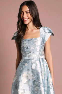 Coast Robe Midi Imprimée À Encolure Carrée Avec Manches Courtes Et Ceinture<Femme Toutes Les Robes|Robes Mi-Longues