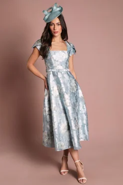 Coast Robe Midi Imprimée À Encolure Carrée Avec Manches Courtes Et Ceinture<Femme Toutes Les Robes|Robes Mi-Longues