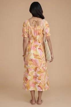 Robe Midi Imprimée À Encolure Cœur Et Manches Bouffantes