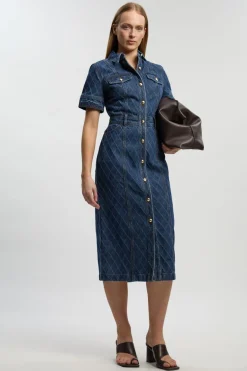 KarenMillen Robe Midi Imprimée En Denim Petite<Femme Denim|Robes Mi-Longues