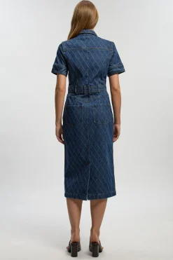 KarenMillen Robe Midi Imprimée En Denim Petite<Femme Denim|Robes Mi-Longues
