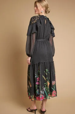 Oasis Robe Midi Imprimée En Mousseline Avec Cape Et Taille Ceinturée<Femme Robes Mi-Longues|Robes À Manches Longues