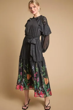 Oasis Robe Midi Imprimée En Mousseline Avec Cape Et Taille Ceinturée<Femme Robes Mi-Longues|Robes À Manches Longues