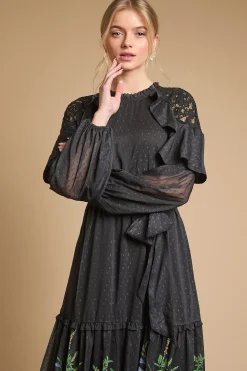 Oasis Robe Midi Imprimée En Mousseline Avec Cape Et Taille Ceinturée<Femme Robes Mi-Longues|Robes À Manches Longues