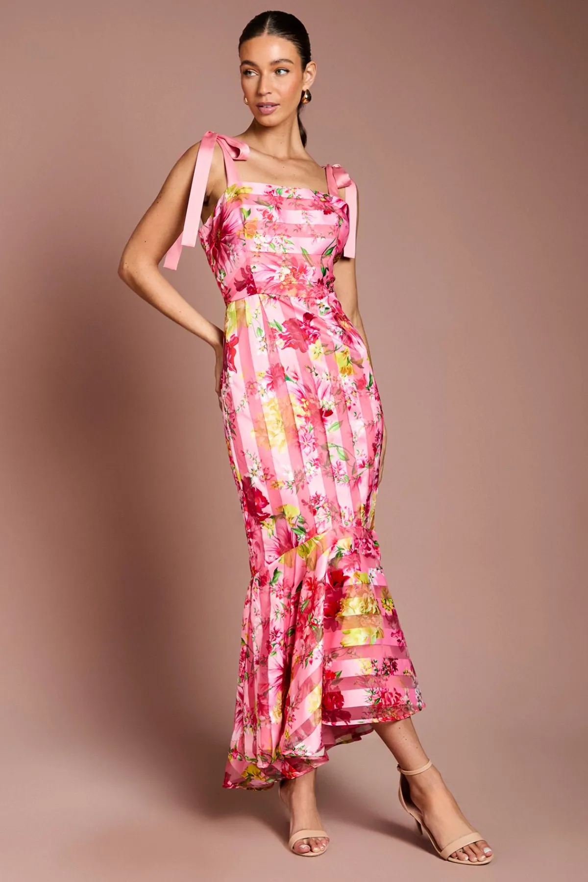 Coast Robe Midi Imprimée En Organza Dévoré Avec Nœuds Aux Épaules<Femme Toutes Les Robes|Robes Mi-Longues