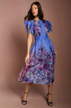 Coast Robe Midi Imprimée En Organza À Volants Lisa Tan<Femme Robes|Robes Mi-Longues