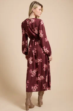 Dorothy Perkins Robe Midi Imprimée À Fleurs Baies Avec Manches Bouffantes Et Ouverture Goutte D'eau<Femme Toutes Les Robes|Robes D’Automne