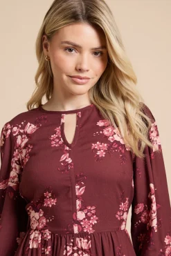 Dorothy Perkins Robe Midi Imprimée À Fleurs Baies Avec Manches Bouffantes Et Ouverture Goutte D'eau<Femme Toutes Les Robes|Robes D’Automne