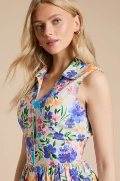 Robe Midi Imprimée Florale Boutonnée Avec Col